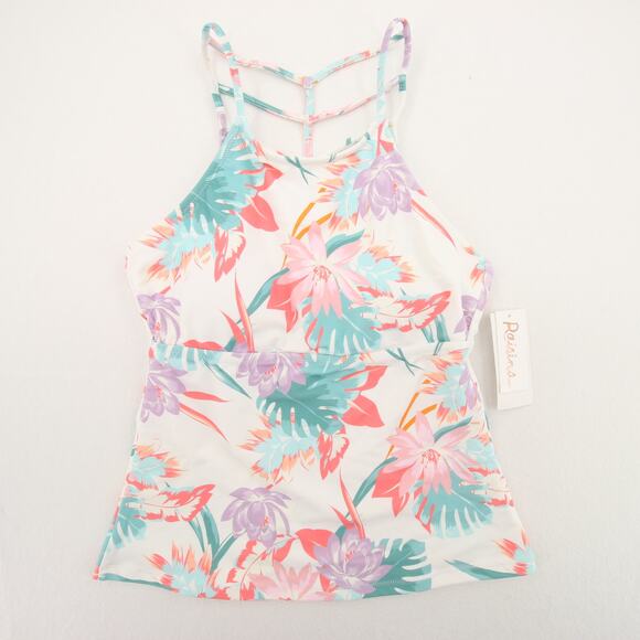 Raisins St. Croix Tankini Top Floral White Pink High Neck Ladder Back Small NWT - Picture 2 of 13